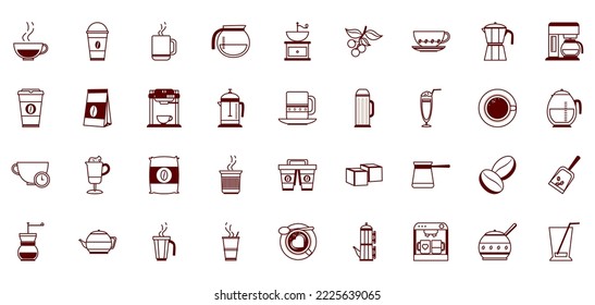vector image of 36 coffee icons on white background