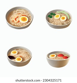 Vector image of a 3D ramen icon with noodles on a white background, showing a windy Japanese tonkotsu ramen.
