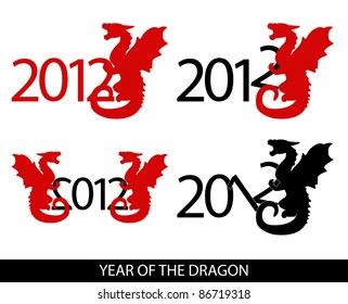 Vector image of 4 variations with year 2012 and dragon