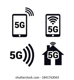 Vector image. 5G wifi technology icons. Black color image.