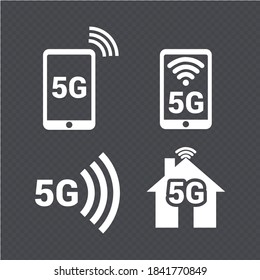 Vector image. 5G wifi technology icons. Black color image.