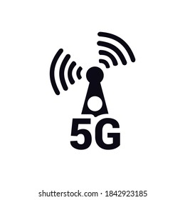 Imagen vectorial. Icono de tecnología wifi 5G. Imagen de color negro.