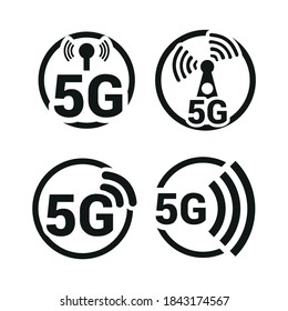 Vektorbild. Symbol für 5G-WLAN-Technik. Schwarzes Farbbild.