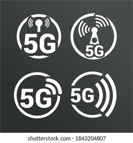 Vektorbild. Symbol für 5G-WLAN-Technik. Schwarzes Farbbild.