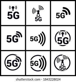 Vector image. 5G wifi technology icon. Black color image.