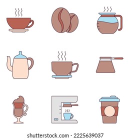 vector image of 9 coffee icons on white background