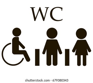 Vector image of a: disabled person, male, female toilet

