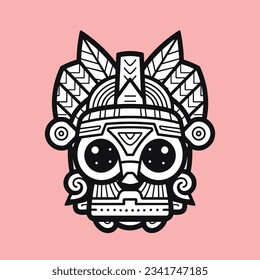 Vector image of an Aborigines mask, Tribal mask vector illustration with geometric patterns and lines, scary aboriginal mask vector, horror aboriginal mask tattoo