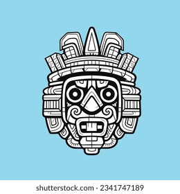 Vector image of an Aborigines mask, Tribal mask vector illustration with geometric patterns and lines, scary aboriginal mask vector, horror aboriginal mask tattoo