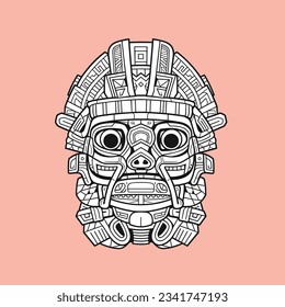 Vektorbild einer Aborigines-Maske, Vektorgrafik von Stämmen mit geometrischen Mustern und Linien, beängstigende Vektorgrafik von Aborigines, Tätowierungen von Horroraborigines