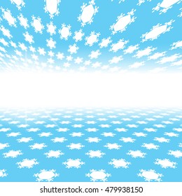 Vector image of abstract blue and white background with perspective and radiance.