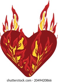 Vector image of abstract burning heart with flames