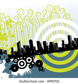 Vector image of abstract city with fashionable elements