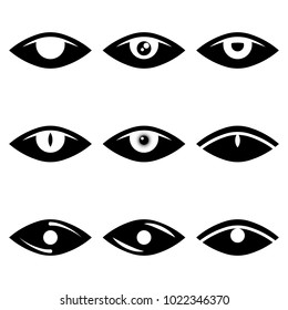 Vector image of abstract eye icons in black and white. Flat