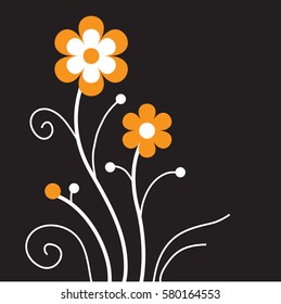 Vector image with abstract flowers on the black background.