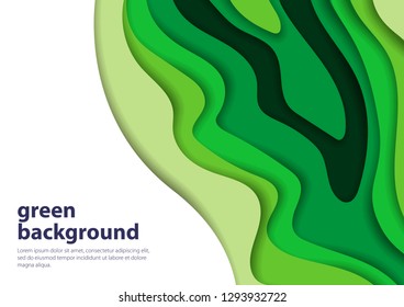 vector image of abstract green background, multiple layers of paper, cut paper effect, background pattern