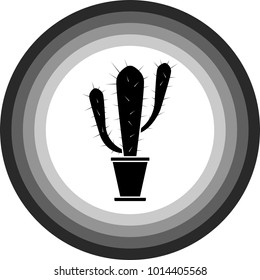 Vector image of an abstract and minimalistic cactus icon in circles changing colors from white to black