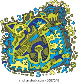 The vector image of  abstract pattern with various symbols