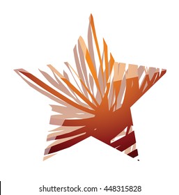 Vector image of abstract shattered star made of orange paint brush strokes on a white background. Grange star with brush strokes. Vector abstract illustration.