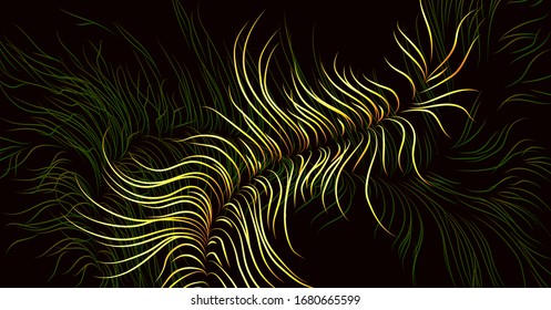 Vector image of abstract stains in the form of lines with bright gradients resembling feathers. Inca Gold Color. EPS 10