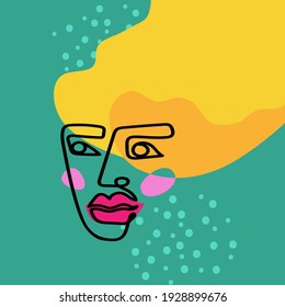 Imagen vectorial de la cara abstracta de la mujer. Estilo de dibujo de una línea. Elementos de diseño para imprimir, banner, volante, postal.