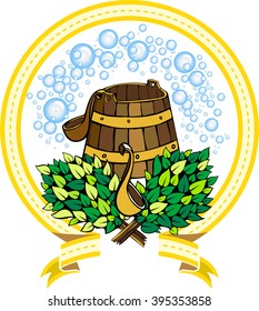 vector image of accessories for a sauna in the form of the emblem