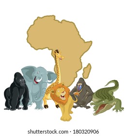 vector image of Africa with cartoon animals