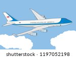 Vector image of Air Force One Presidential plane, the official air traffic control designated call sign for a United States Air Force aircraft carrying the President of the United States of America.