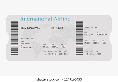 Vector image of airline boarding pass ticket with barcode. Vector illustration