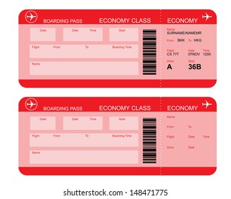 Vector image of airline boarding pass tickets with barcode