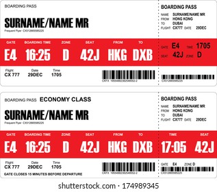 Vector image of airline boarding pass tickets with bar code