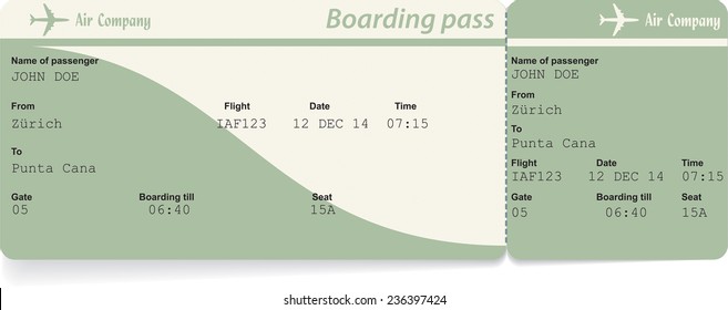 Vector image of airline boarding pass ticket. Isolated on white. Vector illustration