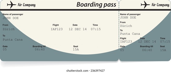 Vector image of airline boarding pass ticket. Isolated on white. Vector illustration