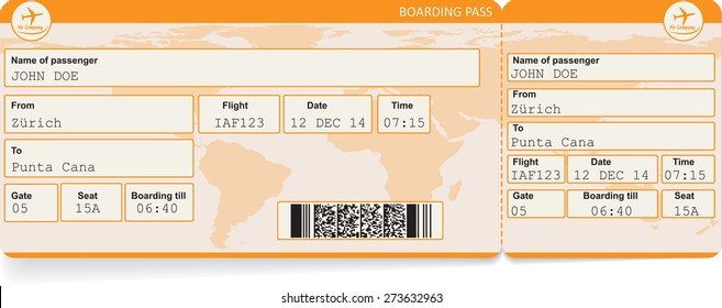 Vector image of airline boarding pass ticket with QR2 code. Isolated on white. Vector illustration