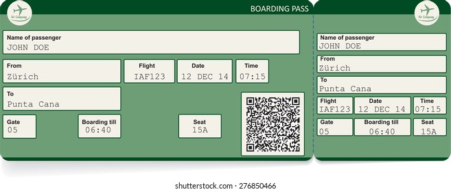 Vector image of airline boarding pass ticket with QR2 code. Isolated on white. Vector illustration