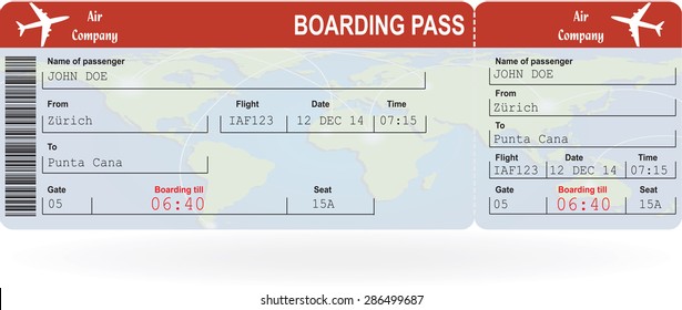 Vector image of airline boarding pass ticket with QR2 code. Isolated on white. Vector illustration