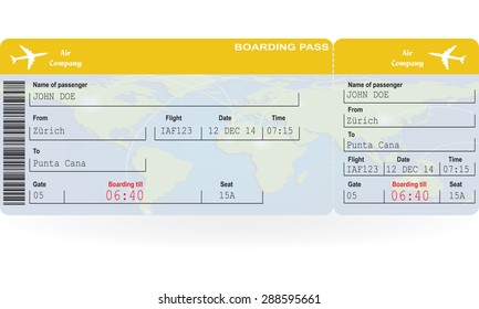 Vector image of airline boarding pass ticket with QR2 code. Isolated on white. Vector illustration