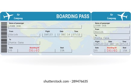 Vector image of airline boarding pass ticket with QR2 code. Isolated on white. Vector illustration