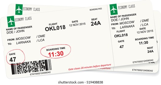 Vector image of airline boarding pass ticket. Isolated on white. Vector illustration