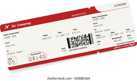 Vector image of airline boarding pass ticket. Isolated on white. Vector illustration