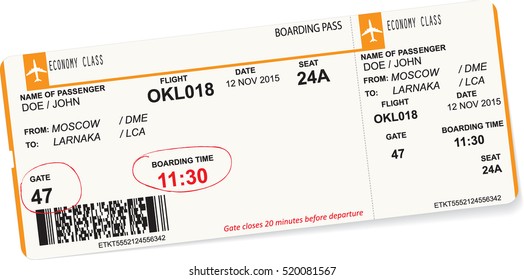 Vector image of airline boarding pass ticket. Isolated on white. Vector illustration