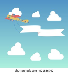 
Vector image airplane and banner signboard against the sky with clouds