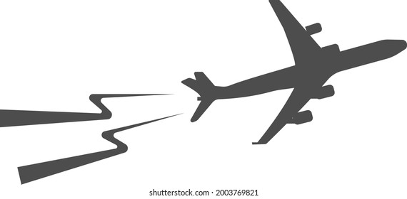 Vector image of an airplane with a trace in the sky. Flat design of a vector icon for advertising, applications, a web button logo, interface elements isolated on a white background.