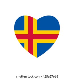 Vector image of Aland flag in heart on white background.