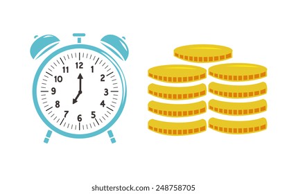 Vector image of alarm clock and coins