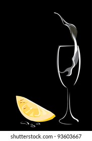 Vector image of alcohol with lemon or orange, isolated on black