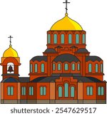 Vector image of Alexander Nevsky Cathedral in Novosibirsk, Russia, Architecture of Siberia
