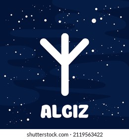 vector image of algiz rune on a starry background