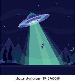 Vector image of an alien abduction of a human