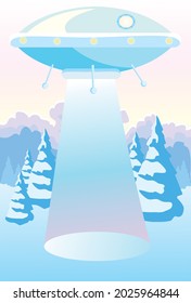 Vector image of an alien aircraft in the forest